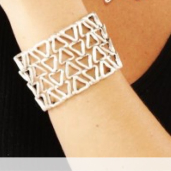 Wide Silver Plated Geometric Triangle Boho Cuff Bracelet | Handmade NWT - Picture 13 of 14